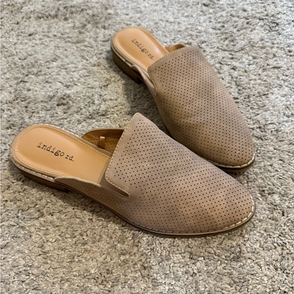 Indigo Shoes - Indigo Tan Mules with Perforated Design
